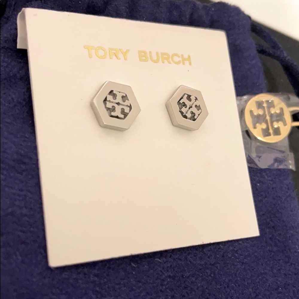 Tory Burch Silver Hexagon Earrings